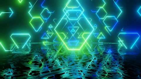 Neon Design, blue green pattern. 4K video with various neon elements and a Stock Footage 258744824