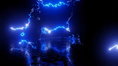 Neon Design of blue lighting 4K video with various neon elements and a Video stock 277995519