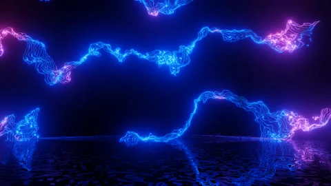 Neon Design of blue pattern wall in motion. 4K video with various neon elements Stock Footage 256426703