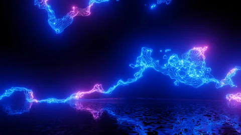 Neon Design of blue pattern wall in motion. 4K video with various neon elements Stock Footage 258743869