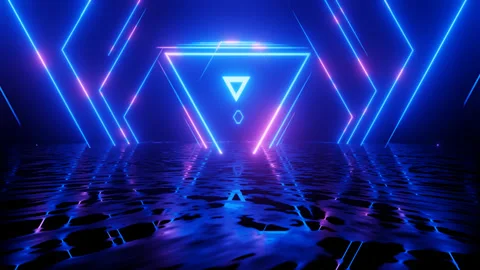 Neon Design blue purple pattern. 4K video with various neon elements and a Stock Footage 256424953