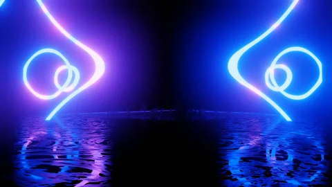 Neon Design blue purple pattern form wall. 4K video with various neon elements Stock Footage 258158391