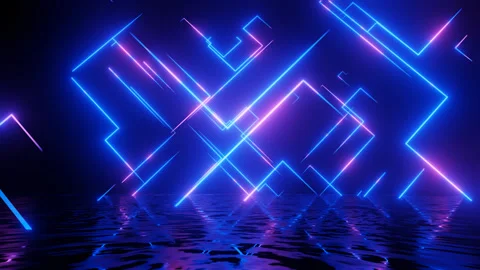 Neon Design blue purple pattern form wall. 4K video with various neon elements Stock Footage 258158601