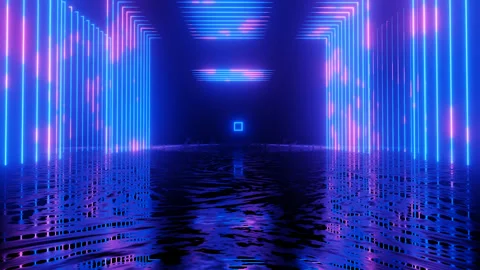 Neon Design blue purple pattern form wall. 4K video with various neon elements Stock Footage 258159003