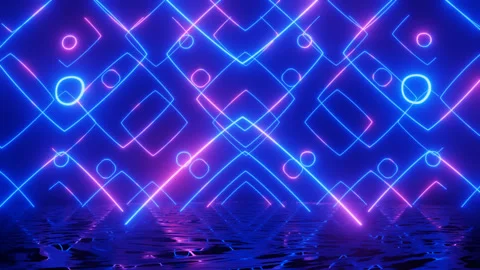 Neon Design blue purple pattern form wall. 4K video with various neon elements Stock Footage 258159165