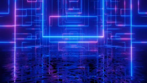 Neon Design blue purple pattern. 4K video with various neon elements and a Stock Footage 258159244