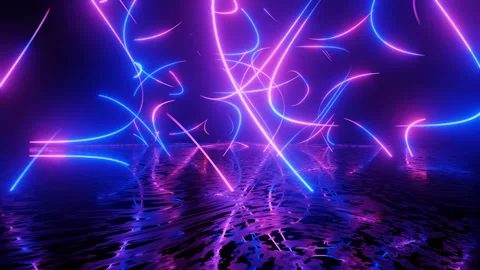 Neon Design blue purple pattern with lines. 4K video with various neon elements Stock Footage 258159356