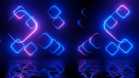 Neon Design blue purple pattern form wall. 4K video with various neon elements Stock Footage 258743471