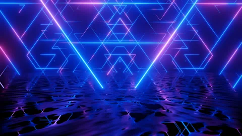 Neon Design blue purple pattern. 4K video with various neon elements and a Stock Footage 258744711