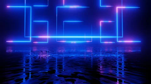 Neon Design blue purple pattern form wall. 4K video with various neon elements Stock Footage 270241511