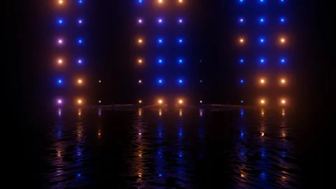 Neon Design blue purple pattern form wall 4K video with various neon elements Stock Footage 274191055