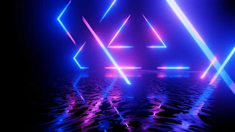 Neon Design blue purple pattern with lines. 4K video with various neon elements Stock Footage 274191153
