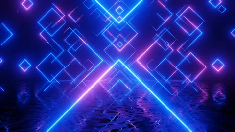 Neon Design blue purple pattern form wall. 4K video with various neon elements Stock Footage 274191443