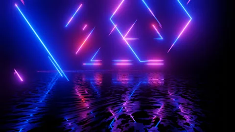 Neon Design blue purple pattern with lines. 4K video with various neon elements Stock Footage 276319854