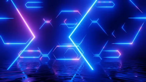 Neon Design, blue red line pattern. 4K video with various neon elements and a Stock Footage 258743716
