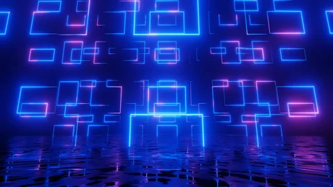 Neon Design, blue red line pattern. 4K video with various neon elements and a Stock Footage 258743979