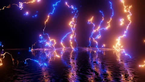 Neon Design blue red pattern of lighting. 4K video with various neon elements Stock Footage 256428092