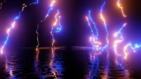 Neon Design blue red pattern of lighting. 4K video with various neon elements Stock Footage 258744353