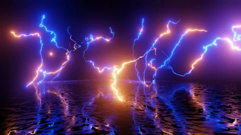 Neon Design blue red pattern of lighting. 4K video with various neon elements Stock Footage 274191645