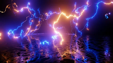 Neon Design blue red pattern of lighting. 4K video with various neon elements Stock Footage 278985889