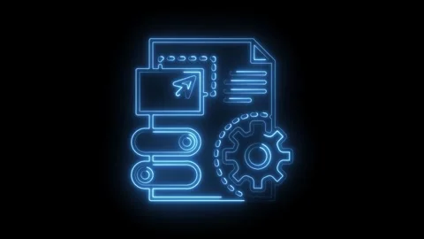 Neon design document with application window process and cogwheel glowing b.. Stock Footage 316673103