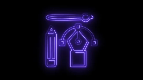 Neon design elements pencil brush pen tool vector illustration with black Stock Footage 322962010