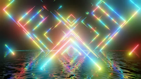 Neon Design, multicolor glow lines pattern 4K video with various neon elements Stock Footage 256427848