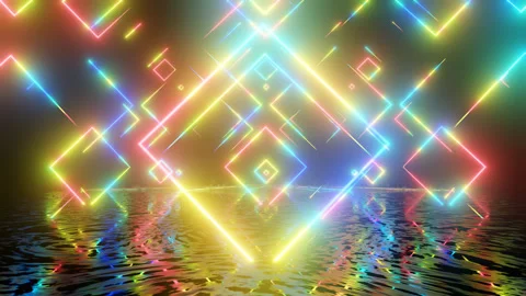 Neon Design, multicolor glow lines pattern 4K video with various neon elements Stock Footage 258159618