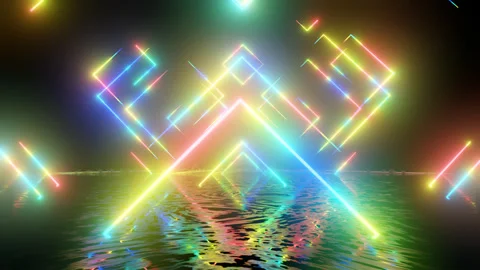 Neon Design, multicolor glow lines pattern 4K video with various neon elements Stock Footage 258745061