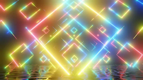 Neon Design, multicolor glow lines pattern 4K video with various neon elements Stock Footage 258745192