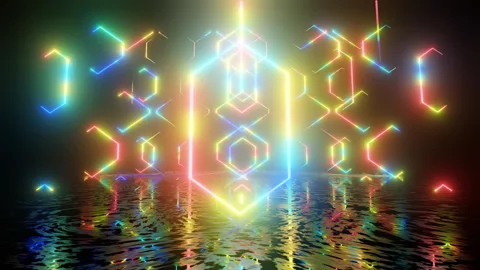 Neon Design, multicolor glow lines pattern 4K video with various neon elements Stock Footage 258745277