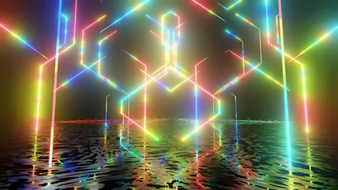 Neon Design, multicolor glow lines pattern 4K video with various neon elements Stock Footage 271340374