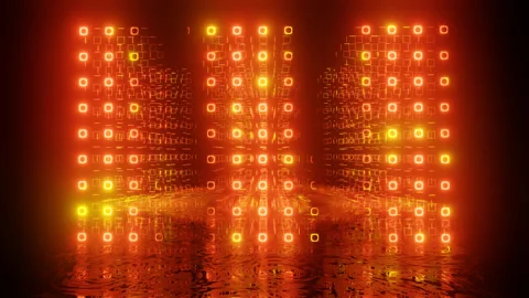 Neon Design orange pattern form wall. 4K video with various neon elements and a Stock Footage 256426594