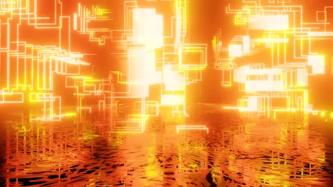 Neon Design orange pattern form wall. 4K video with various neon elements and a Stock Footage 256427331