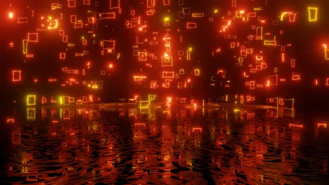 Neon Design orange pattern form wall. 4K video with various neon elements and a Stock Footage 258744179