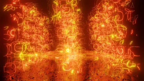 Neon Design orange pattern form wall. 4K video with various neon elements and a Stock Footage 258745734