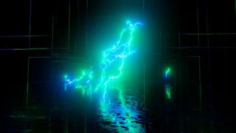 Neon Design of wall pattern of blue green neon lightning 4K video with various Stock Footage 271340312