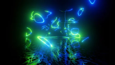 Neon Design of wall pattern of blue green neon lightning 4K video with various Stock Footage 278985756