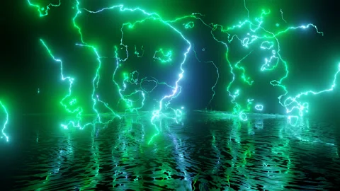 Neon Design of wall pattern of green neon lightning4K video with various neon Stock Footage 275877868