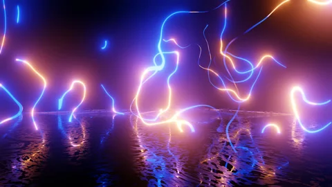Neon Design of wall pattern of neon blue red lightning. 4K video with various Stock Footage 270241969