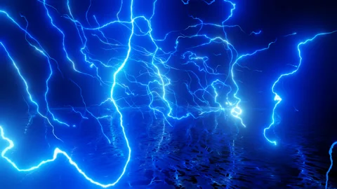 Neon Design of wall pattern of neon lightning. 4K video with various neon Stock Footage 271340431