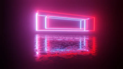 Neon Design of wireframe box. 4K video with various neon elements and a Stock Footage 256423297