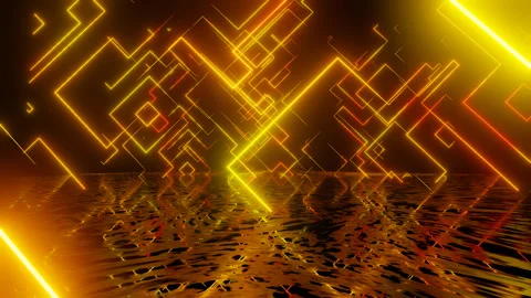 Neon Design yellow orange pattern. 4K video with various neon elements and a Stock Footage 258158895