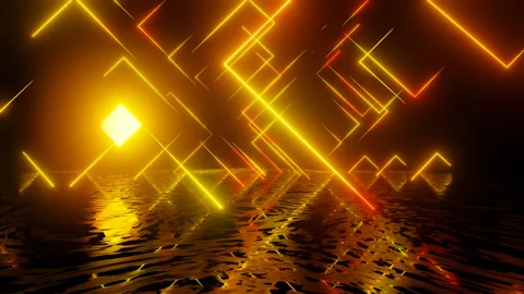 Neon Design yellow orange pattern. 4K video with various neon elements and a Stock Footage 258743774