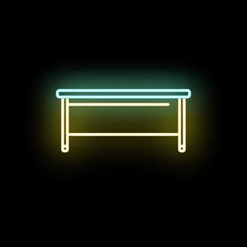 Neon desk table icon glowing blue and yellow Stock Illustration
