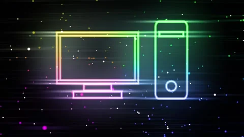Neon Desktop Computer Stock Footage 221958593