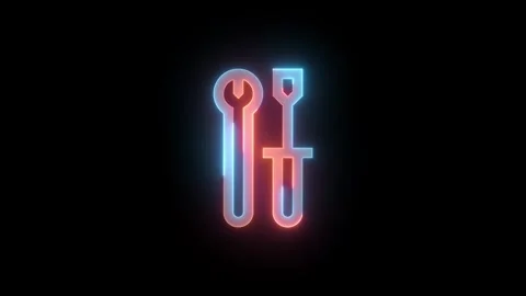 Neon developer tools icon brown cyan color glowing animation black background Stock Footage 270097769