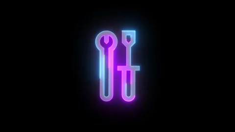Neon developer tools icon cyan purple color glowing animation black background Stock Footage 270097772