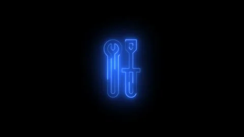 Neon developer tools icon glowing black background animation Stock Footage 289472012