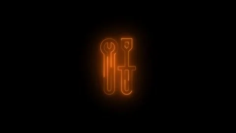 Neon developer tools icon glowing black background animation Stock Footage 289472015